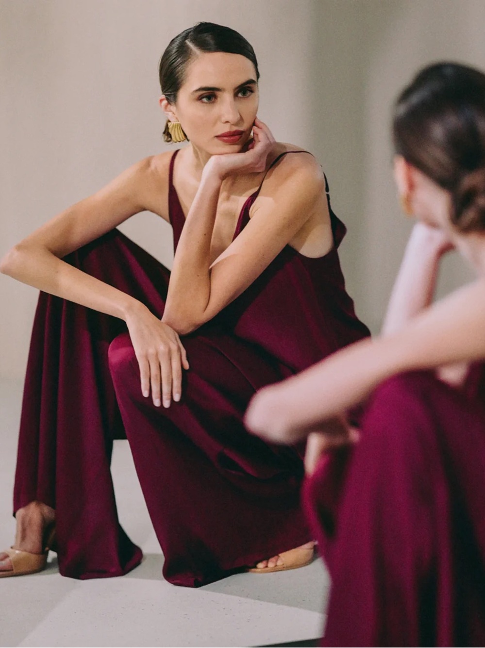 Jaki London Audrey Satin Jumpsuit in Burgundy S/M  NWT